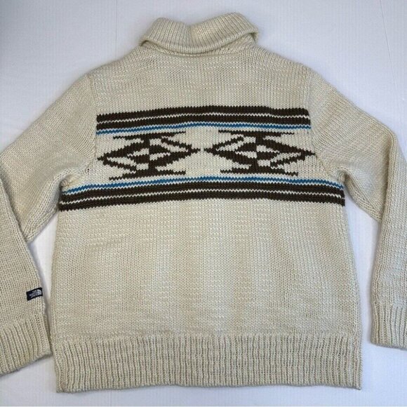 The North Face Men’s Cream Y2K Aztec Wool Knit Lined Cardigan Sweater L/C45 - Picture 6 of 15